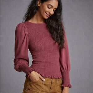 Anthropologie Peasant Puff Sleeve Smocked Blouse